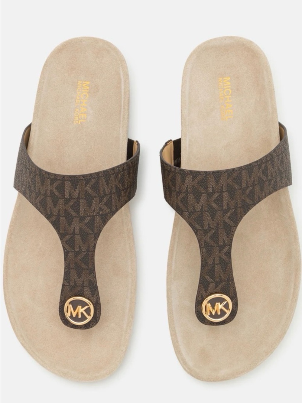 Michael Kors Lucinda Logo Thong Sandals with Gold MK Medallion-New-Size 10